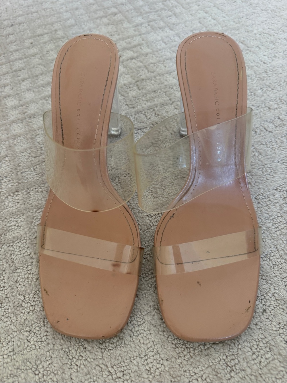 Zara Clear Strap Nude Slip-On Heeled Sandals - Women